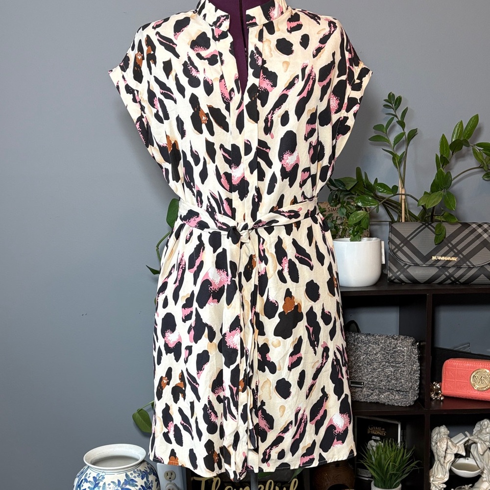 Women's Mini Abstract Animal Print Dress - Black, Pink, Cream Print